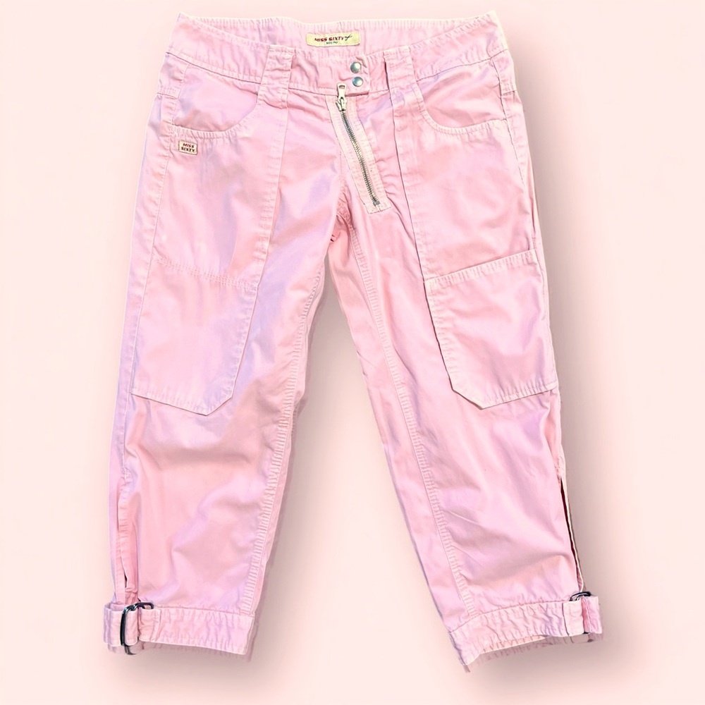 Vintage Miss Sixty Bubble Gum Pink Low Rise Cropped Utility Pants | Women’s 28